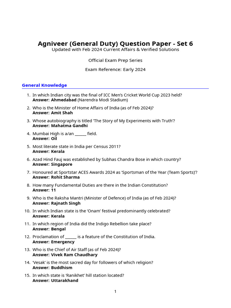 Agniveer GD Paper Set 6 | PDF | Cell (Biology)