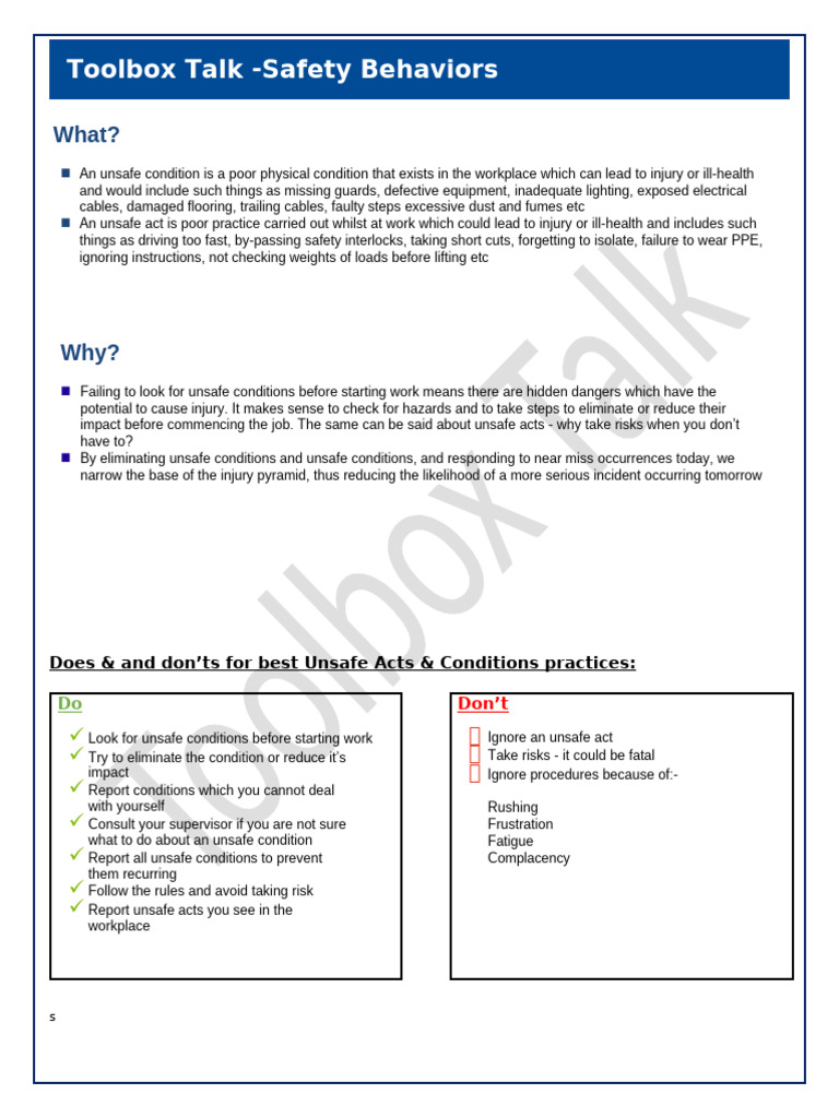 Safety Behaviours TBT - EnG - AR | PDF