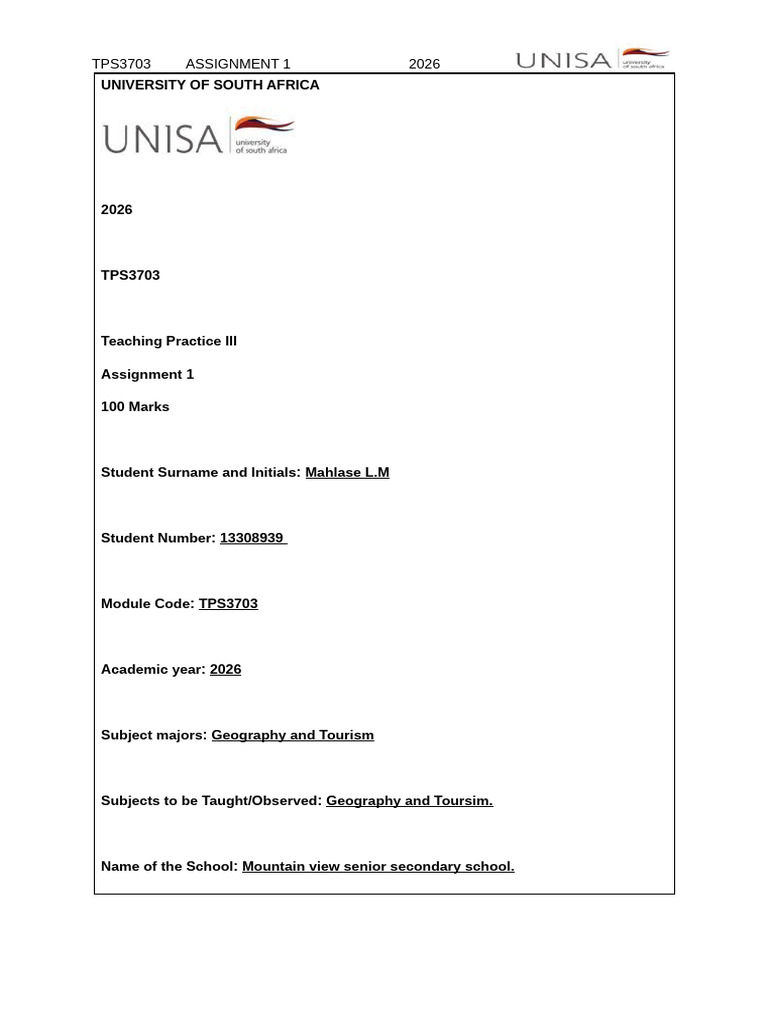 Tps3703 Assignment Declaration Form Lipton | PDF | Mentorship | Teachers