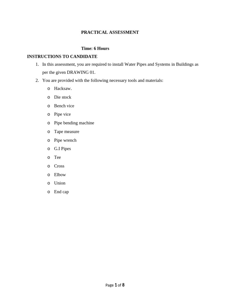 PRACTICAL ASSESSMENT PIPE WORK | PDF | Pipe (Fluid Conveyance ...