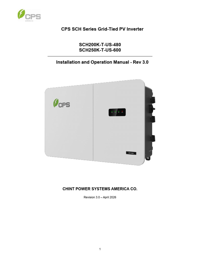CPS SCH200 250K T US PV Inverter User Manual April 2026 1 | PDF | Power ...
