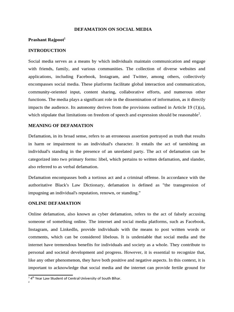 1.1 RP DEFAMATION ON SOCIAL MEDIA | PDF | Defamation | Social Media