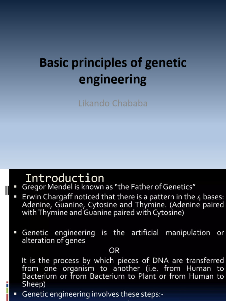 Basic Principles of Genetic Engineering | PDF