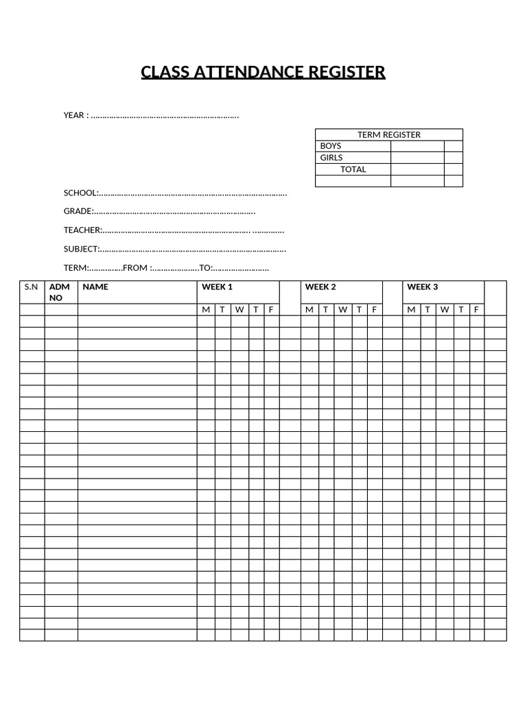 Class Attendance Register,,[1] | PDF