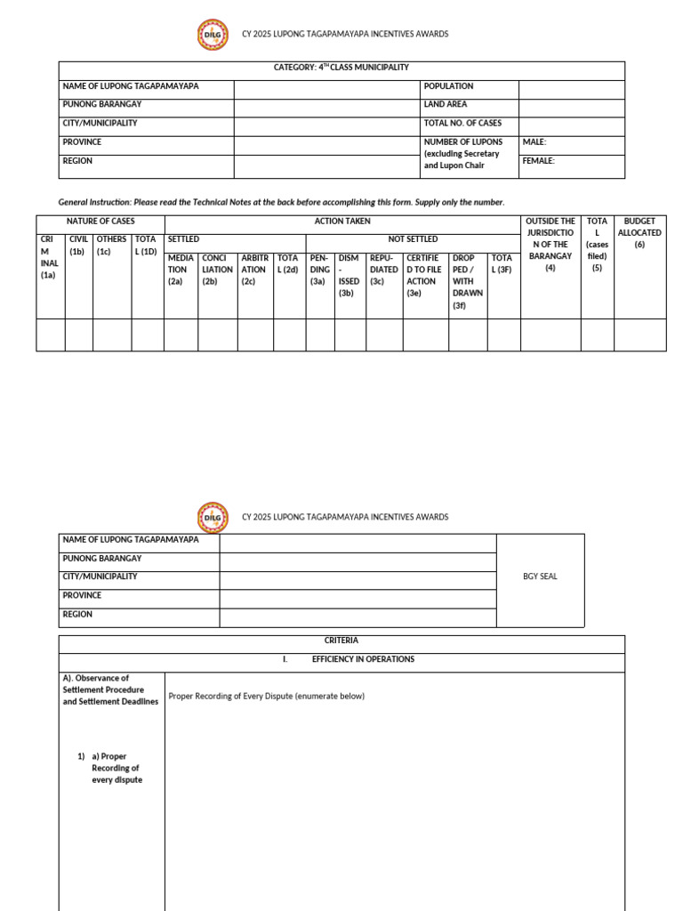 LTIA Form 7-Barangay Performance Highlights | PDF | Justice | Crime ...