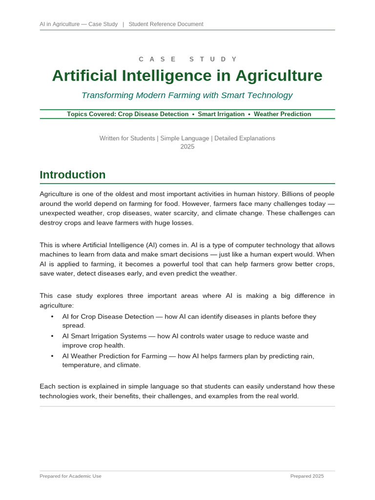 AI in Agriculture Case Study | PDF | Agriculture | Artificial Intelligence