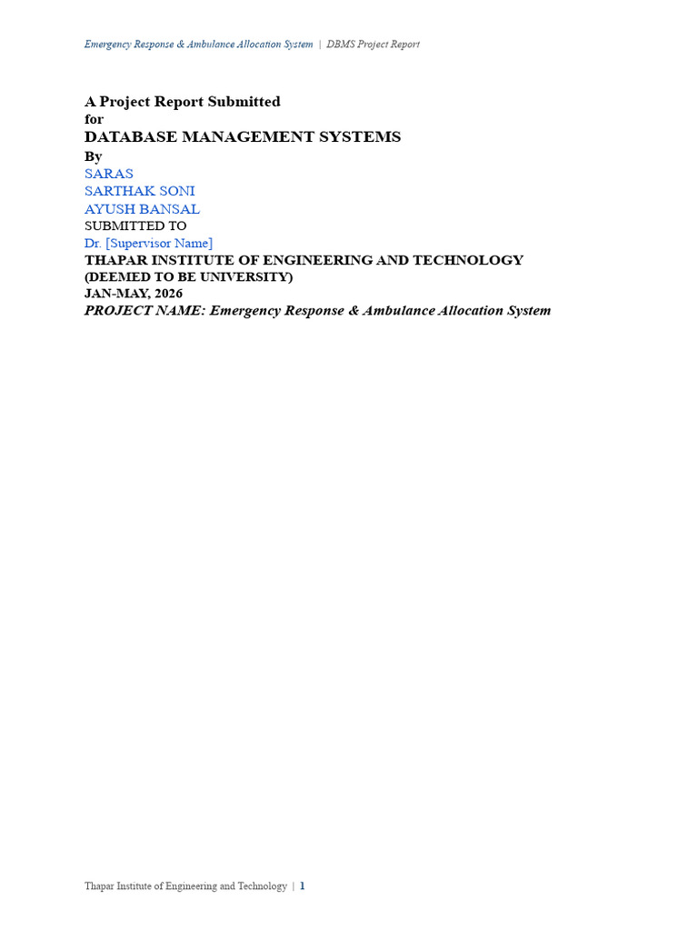 DBMS Ambulance Report Formatted | PDF | Pl/Sql | Databases