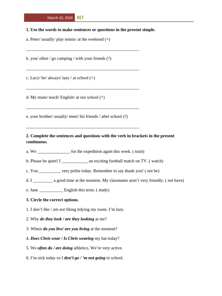 KET Grammar 1 | PDF