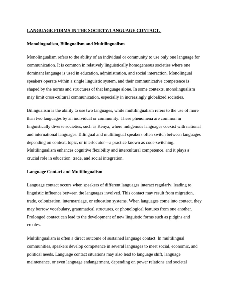 Language Forms in the Society | PDF | Multilingualism | Sociolinguistics