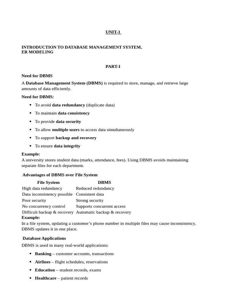 unit-1 dbms short notes | PDF | Databases | Information Technology
