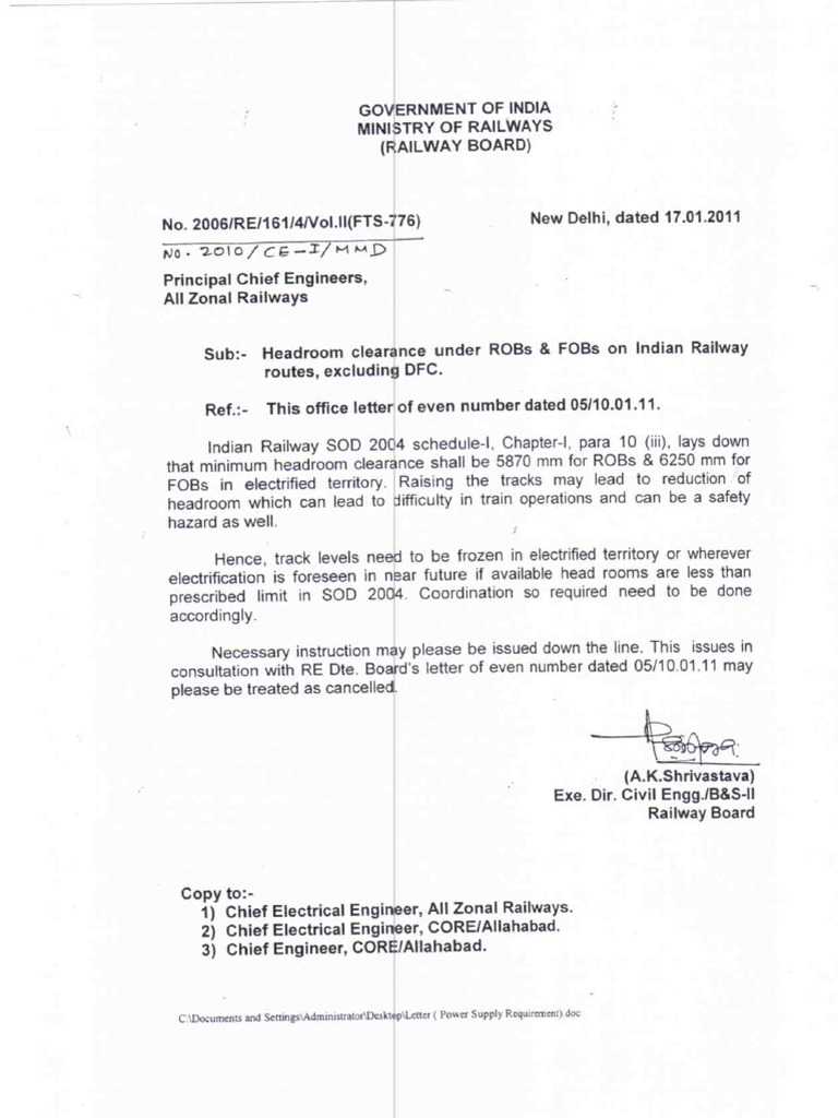 Headroom Clearance Under ROBs & FOBs on Indian Railway Routes ...