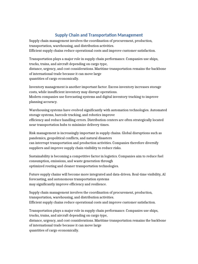 5 Supply Chain and Transportation Management | PDF | Transport | Supply ...