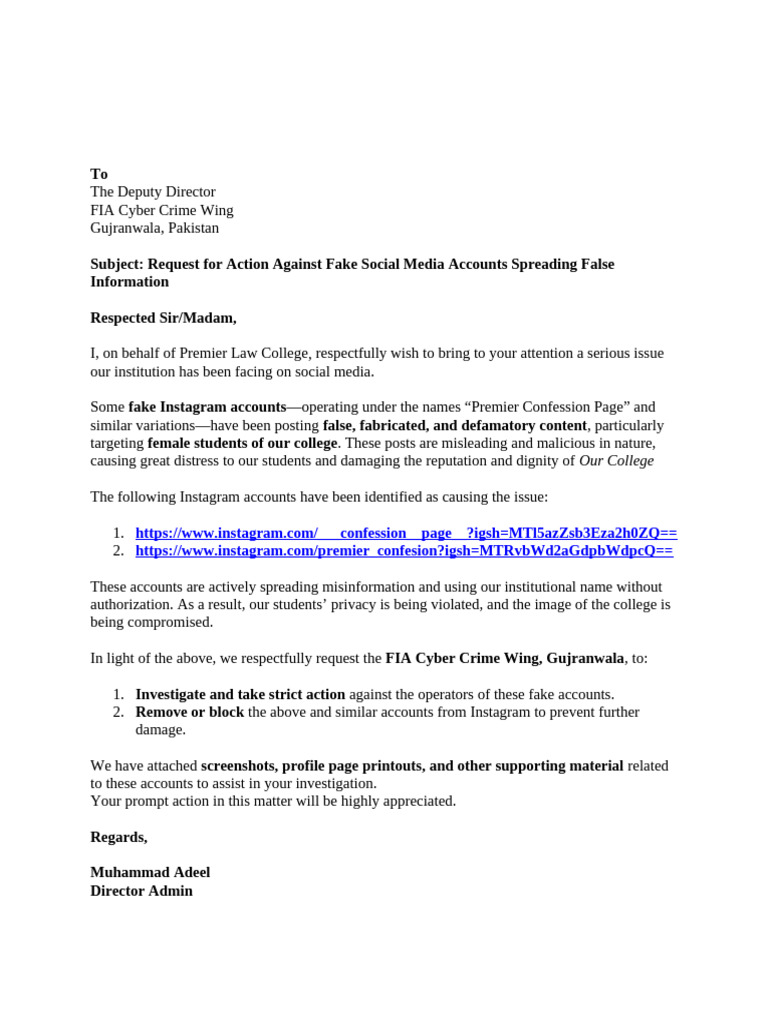 FIA Letter | PDF