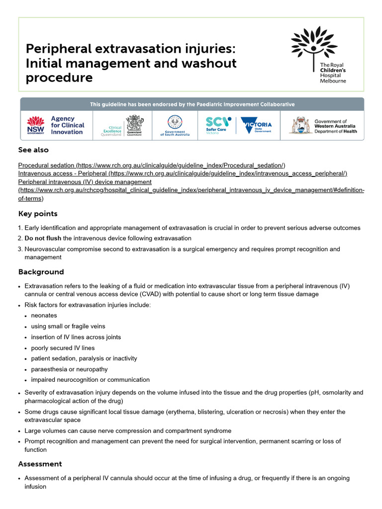 Clinical Practice Guidelines _ Peripheral Extravasation Injuries ...