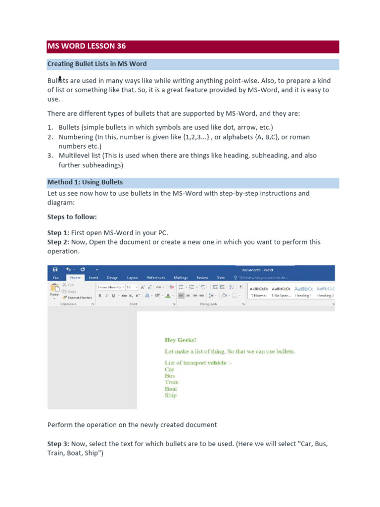 Ms Word Lesson 36 | PDF | Microsoft Word | Text