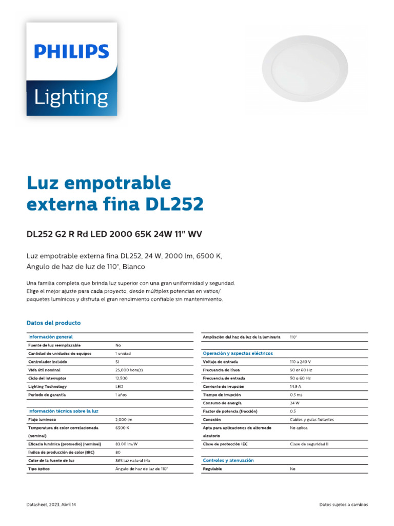 4. Ficha Técnica Panel Led 24w Philips | PDF