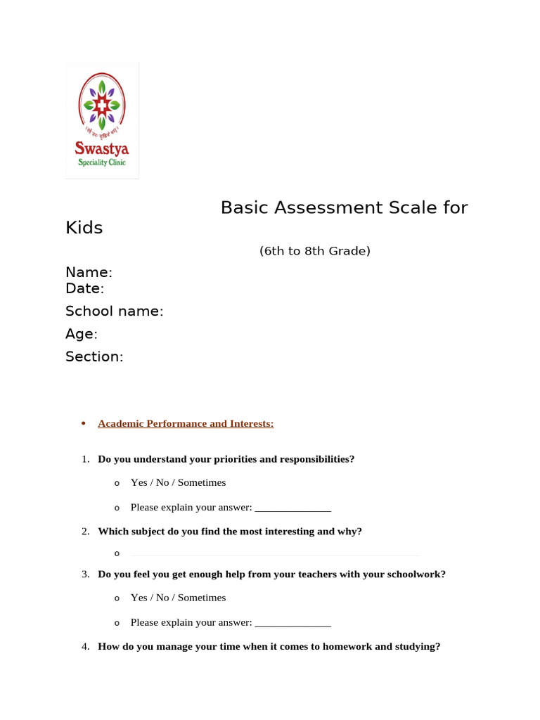 Assessment Scale 6-8th | PDF | Behavioural Sciences | Psychology