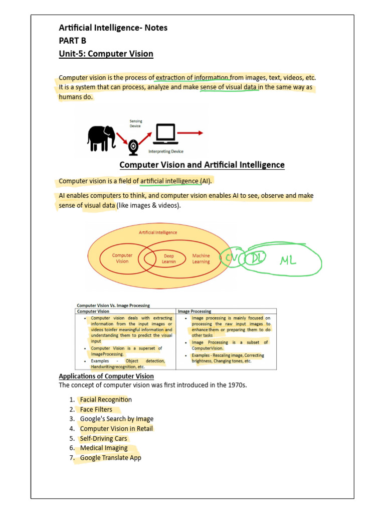 AI PART B- UNIT 5(CV) Class 10 | PDF | Pixel | Computer Vision