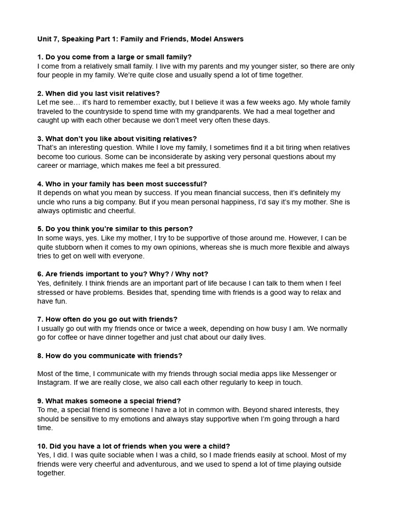 Speaking Sample Answers - Google Docs | PDF