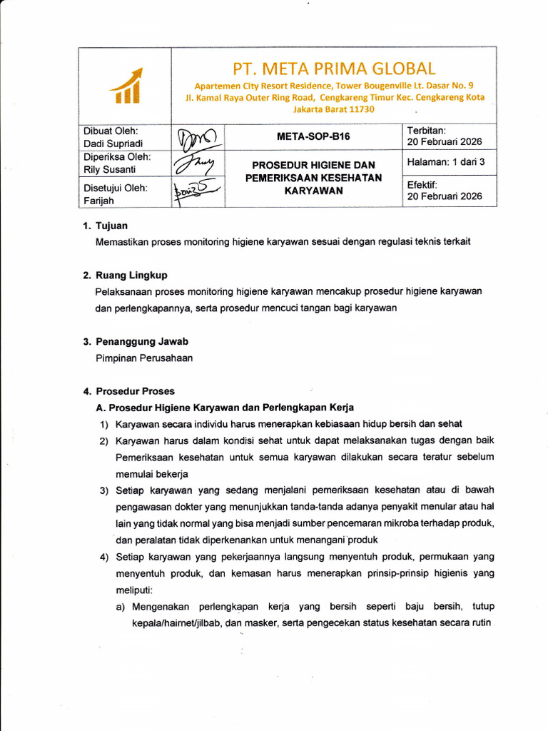 B16_SOP Prosedur Hygiene | PDF