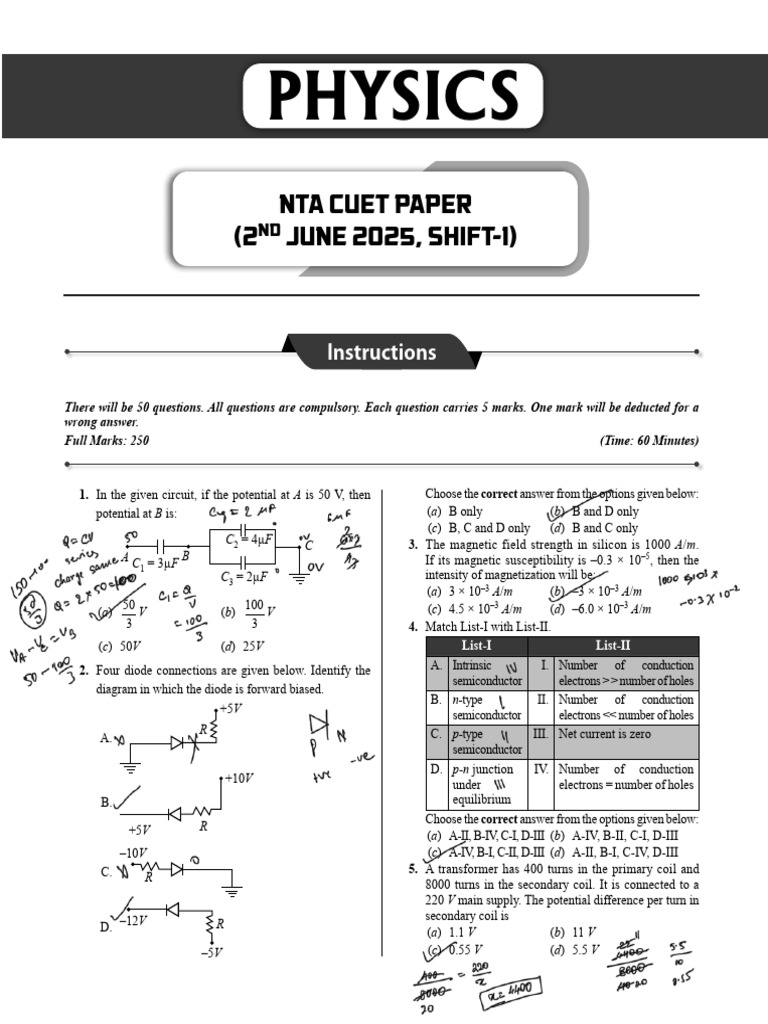 CUET Physics JUNE 2025 Paper | PDF | Phases Of Matter | Electrical ...