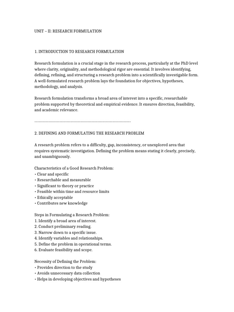 Unit II Research Formulation Phd Course Work | PDF