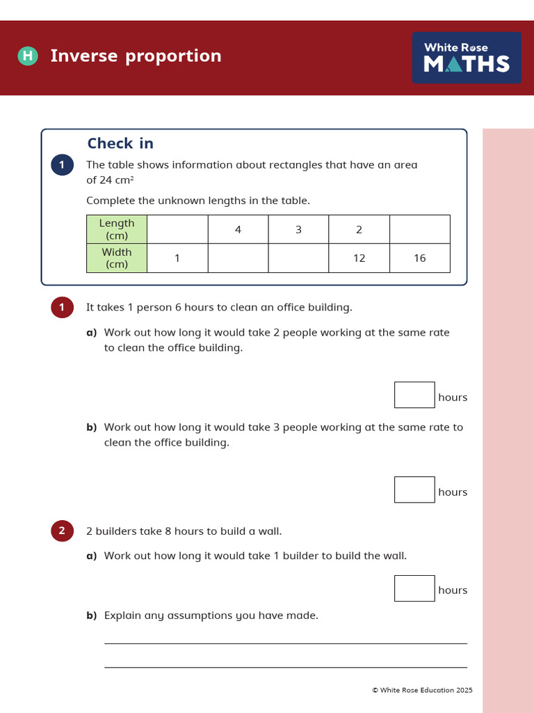 Y11 Autumn Block 1 Higher WO7 Inverse Proportion 2025 | PDF