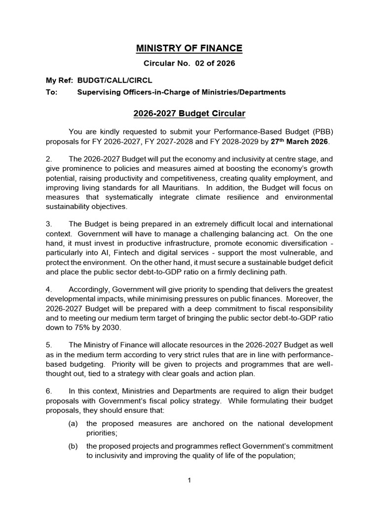2026 2027 Budget Circular | PDF | Expense | Budget