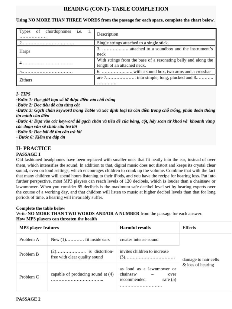 TABLE COMPLETION -HS | PDF | String Instruments | Musical Instruments