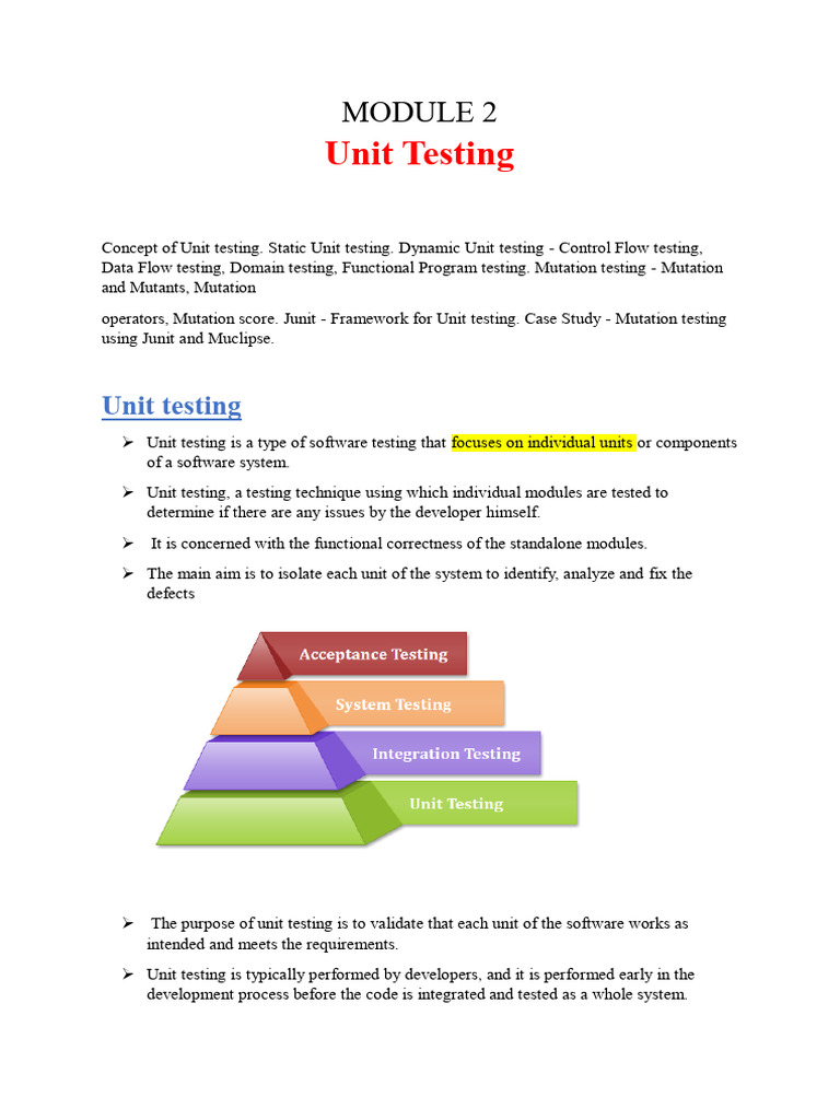 MODULE 2 Unit Testing Notes Nw | PDF | Unit Testing | Software Testing