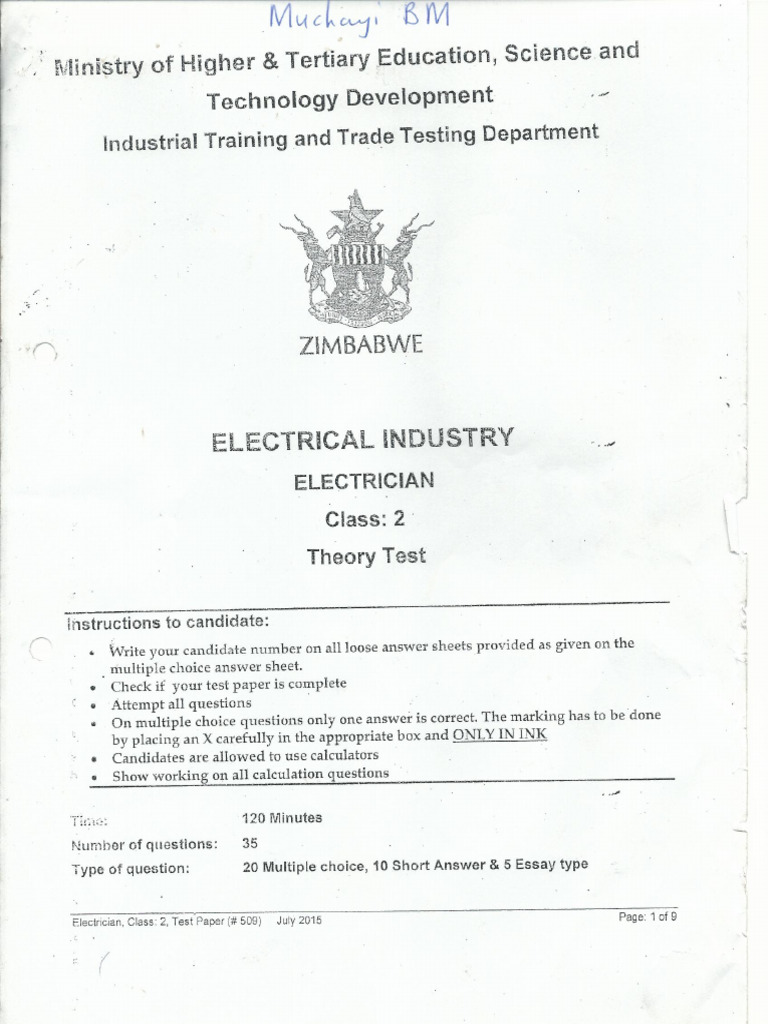 Trade Test Class 2 - July 2015 | PDF