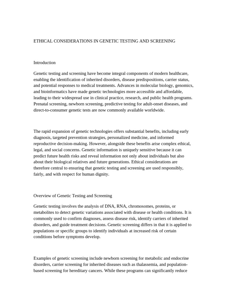 Ethical Considerations Genetic Testing Exactly 5 Pages | PDF | Genetic ...