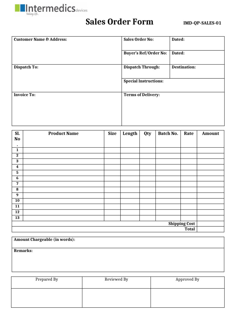 Sales Order Form Format | PDF