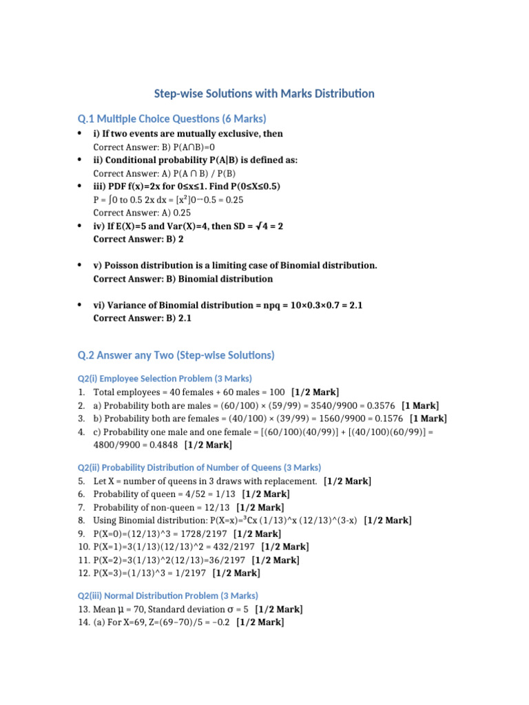 Probability Statistics Stepwise Solutions | PDF | Probability ...