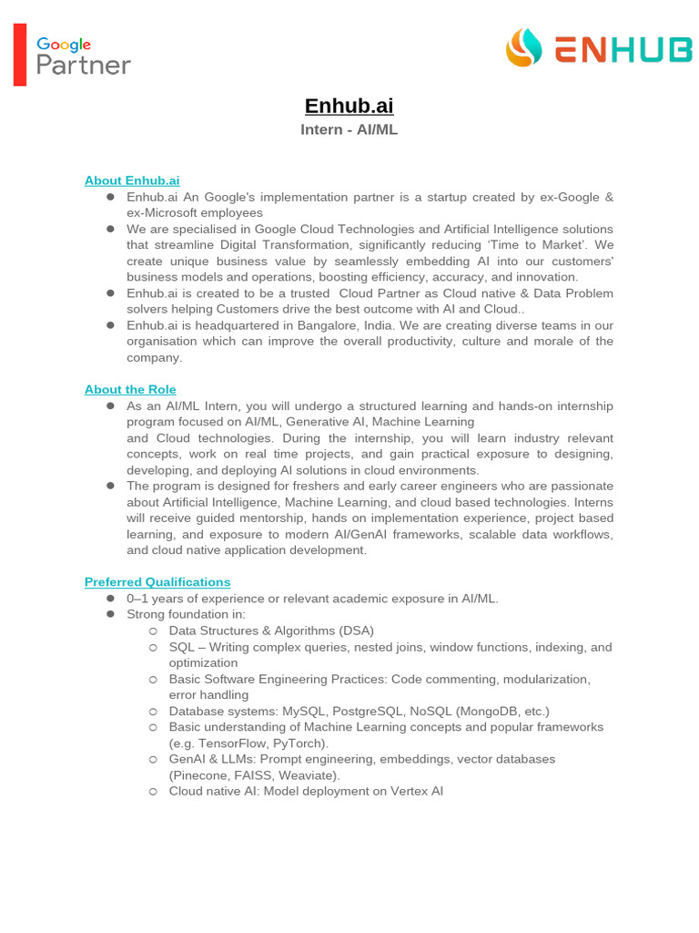 AI_ML Intern - JD __ Enhub.ai (1) | PDF | Artificial Intelligence ...