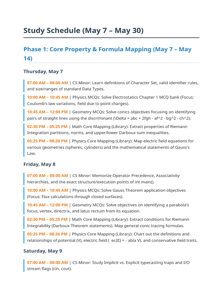 Full Study Schedule | PDF | Equations | Mathematics