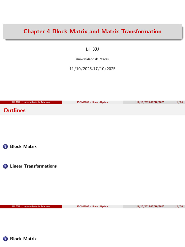 Chapter 4 Block Matrix and Matrix Transformation | PDF | Matrix ...