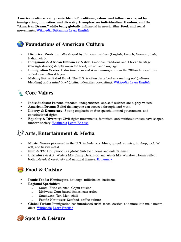American Values | PDF | Culture Of The United States | The United States