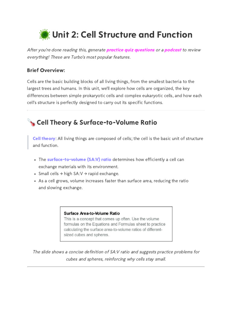 Unit 2_ Cell Structure and Function | PDF | Cell (Biology ...