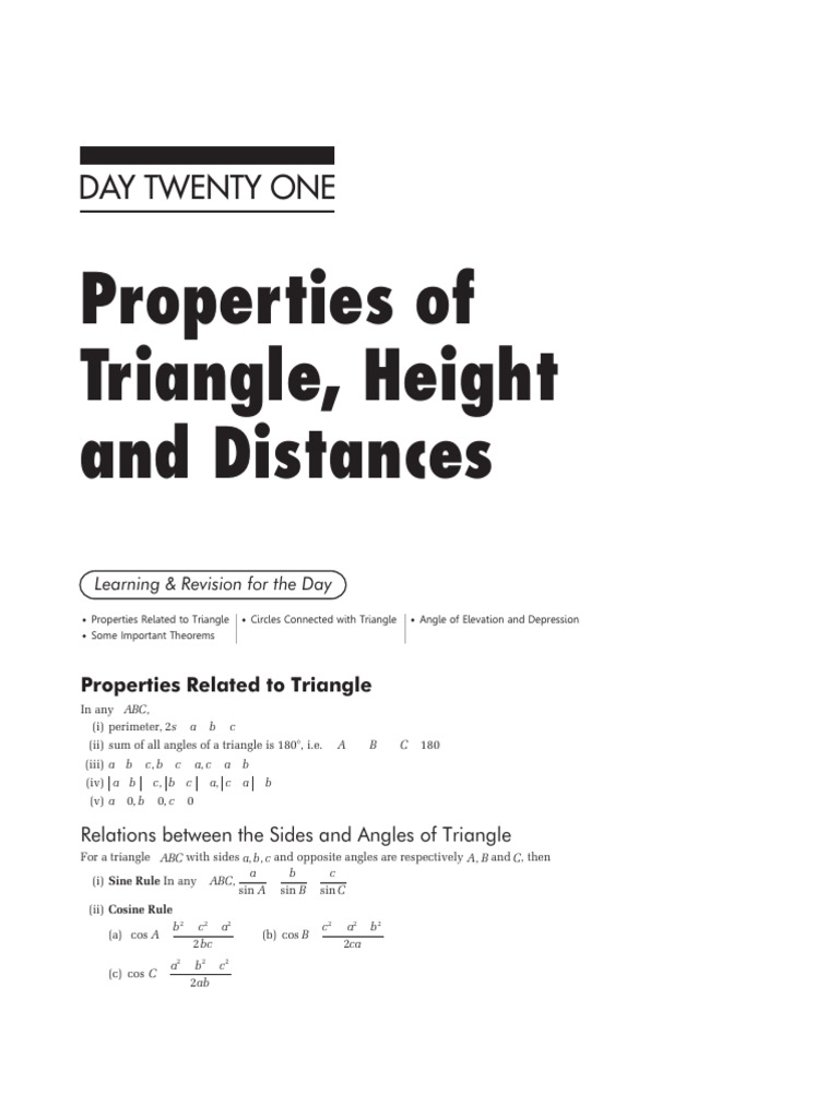 DAY 21- PROPERTIES OF TRIANGLE, HEIGHT AND DISTANCES | PDF | Elementary ...