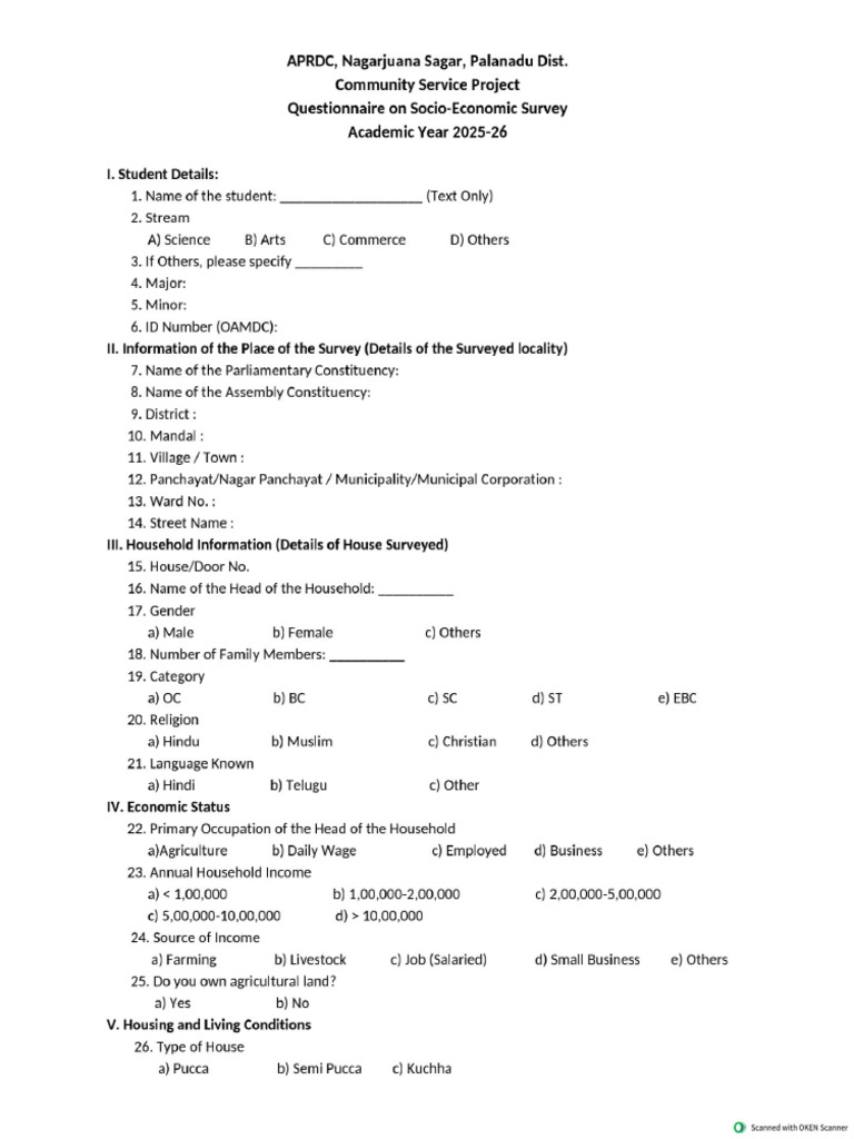Socio Economic Survey English - APRDC | PDF
