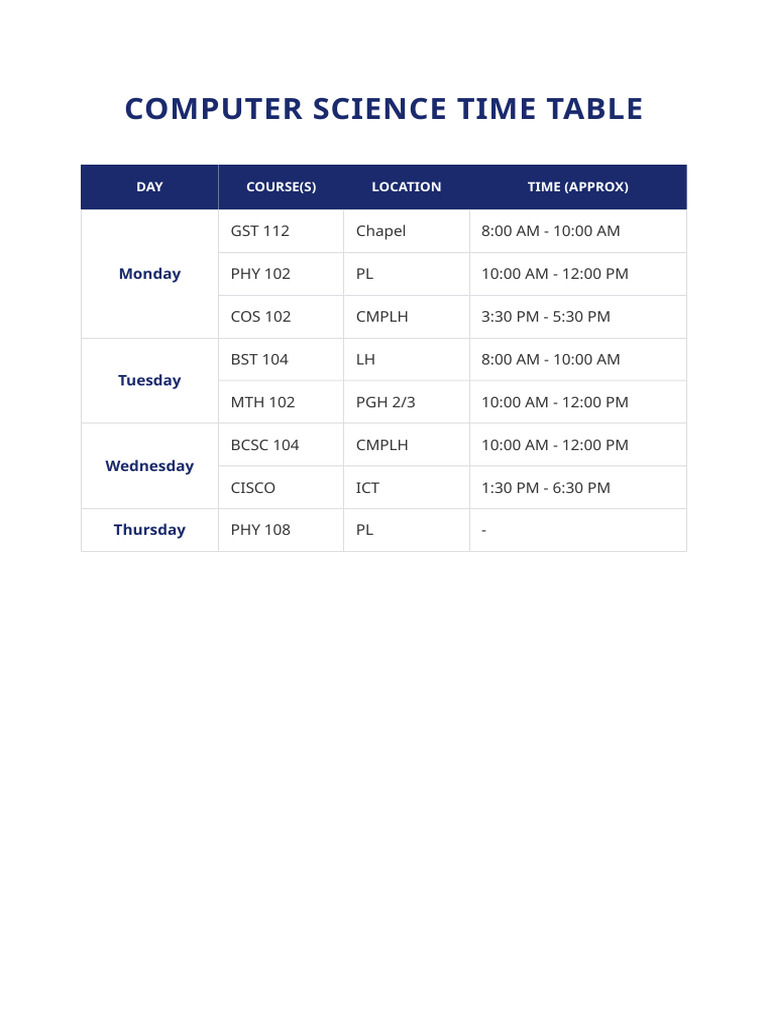 Computer Science Timetable v5 | PDF