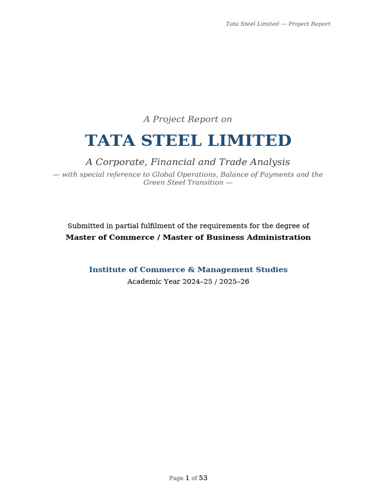 Tata Steel Project Humanized 1 | PDF | Balance Of Payments | Economies