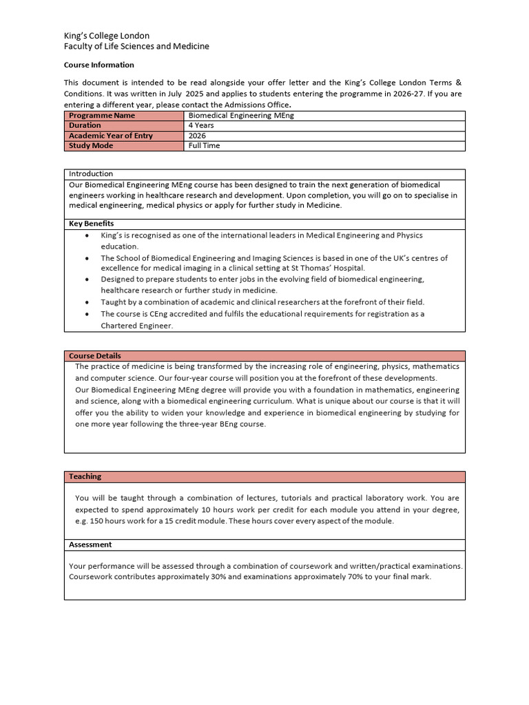 Biomedical Engineering MENG 26-27 | PDF | Biomedical Engineering ...