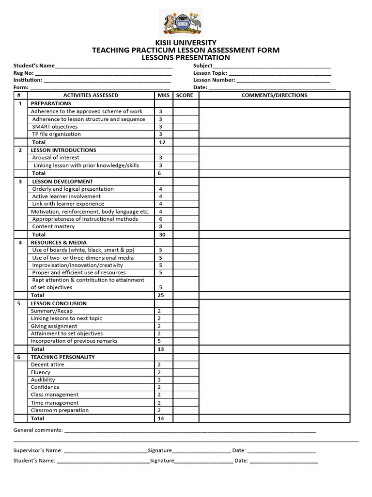 Lesson Assessment Form -EDCI 399 | PDF | Pedagogy | Teaching