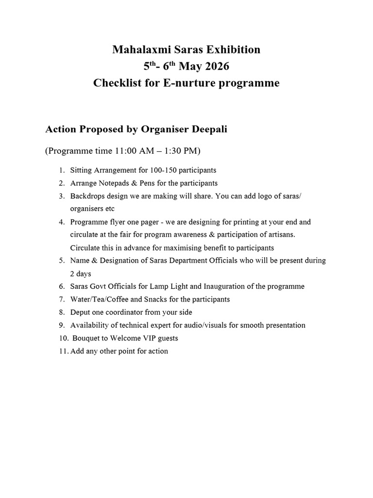 Checklist for Programme | PDF