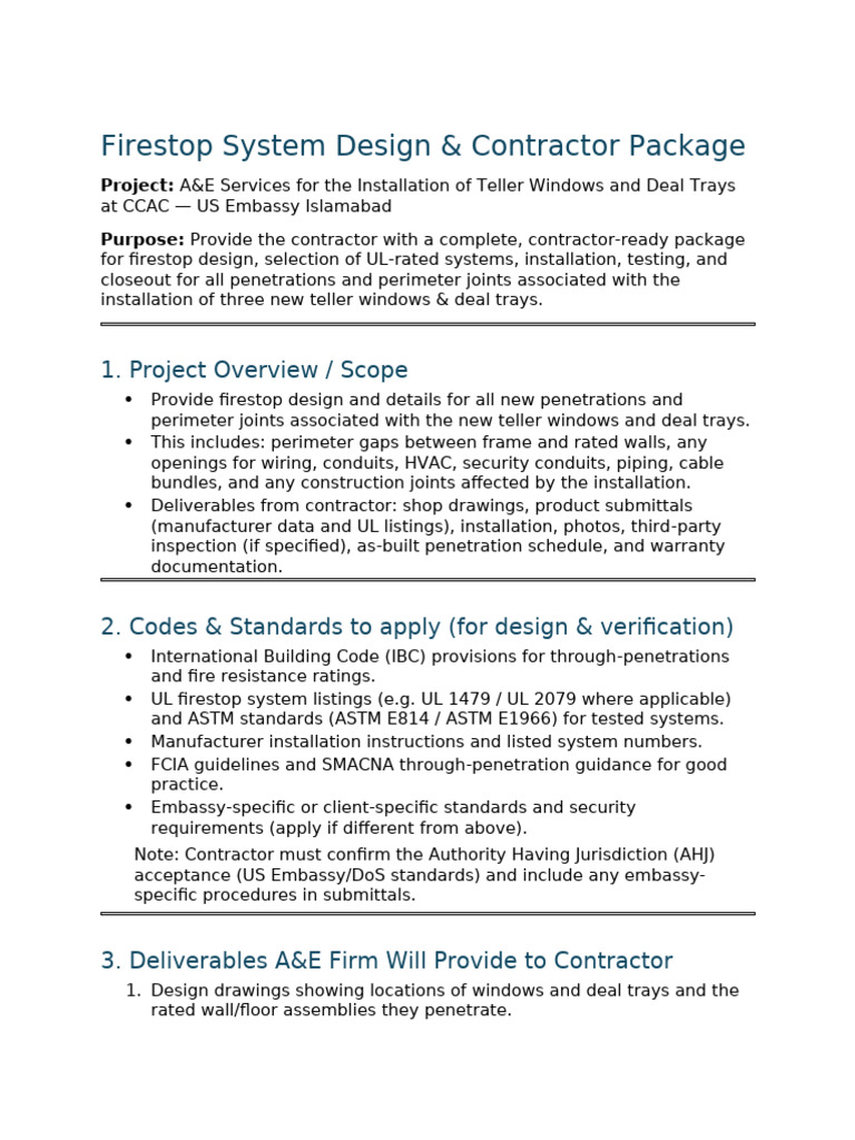 Firestop System Design & Contractor Package — Teller Windows & Deal ...