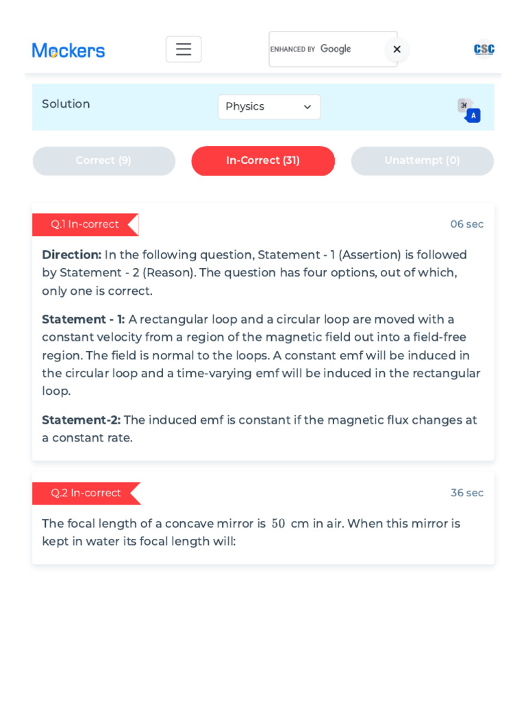 Mock Test - 4 physics incorrect | PDF | Waves | Force