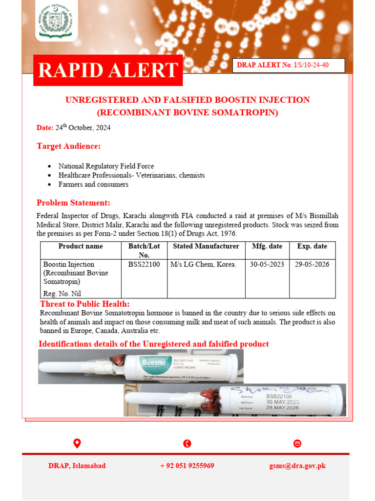 Falsified Unregistered Boostin Injection 24 Oct 24 | PDF | Growth ...