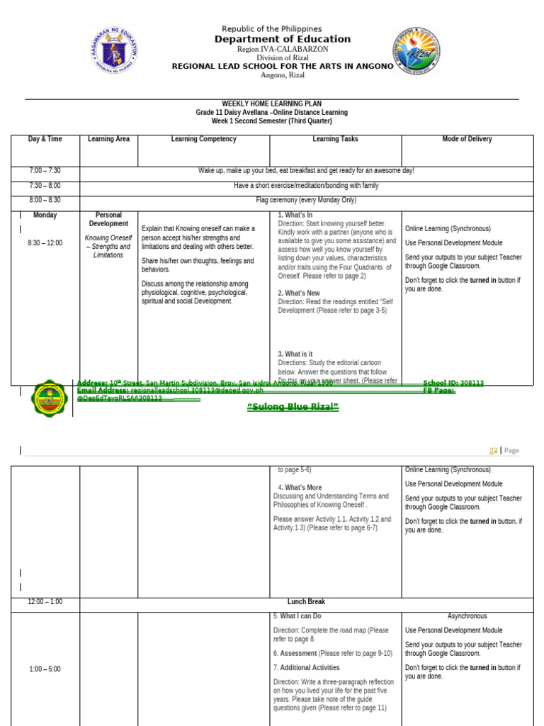 Weekly-Learning-Plan PerDev Week 1 | PDF | Psychology | Cognition